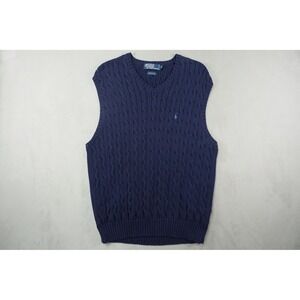 Vintage Polo Ralph Lauren Sweater Vest Mens XL Navy Cable Knit V-Neck Ivy Preppy